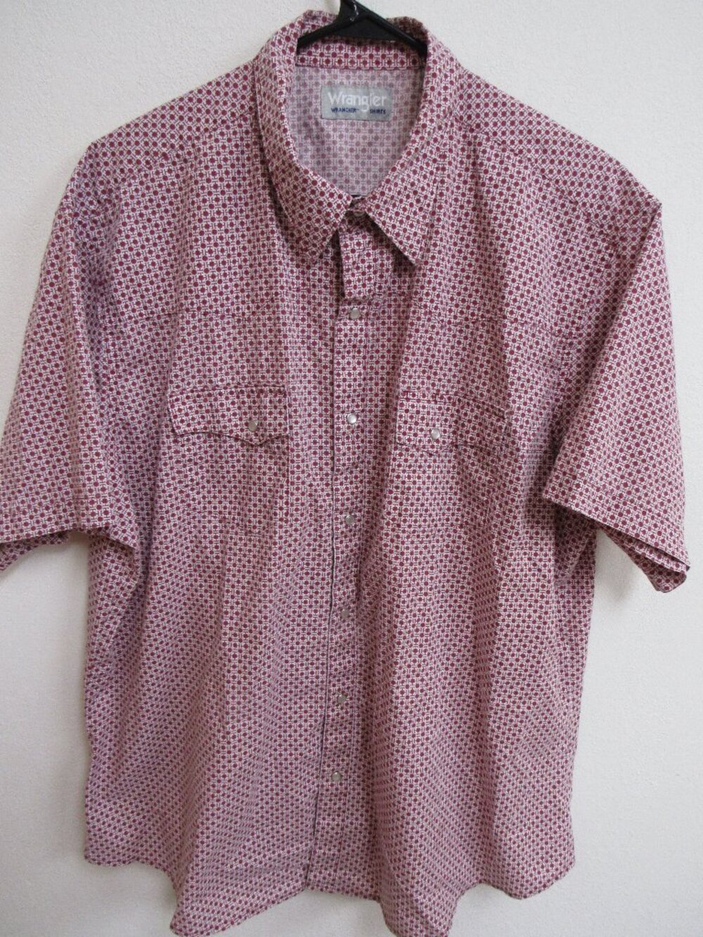 Wrangler Wrancher Red Geometric Short-Sleeve‎ Pearl Snap Western Shirt 2XL